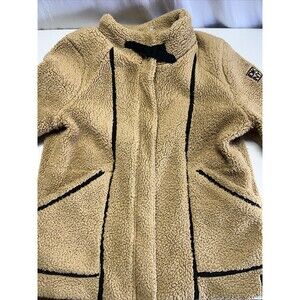 DKNY Women's Faux Fur Sherpa Teddy Coat Camel Sz Large